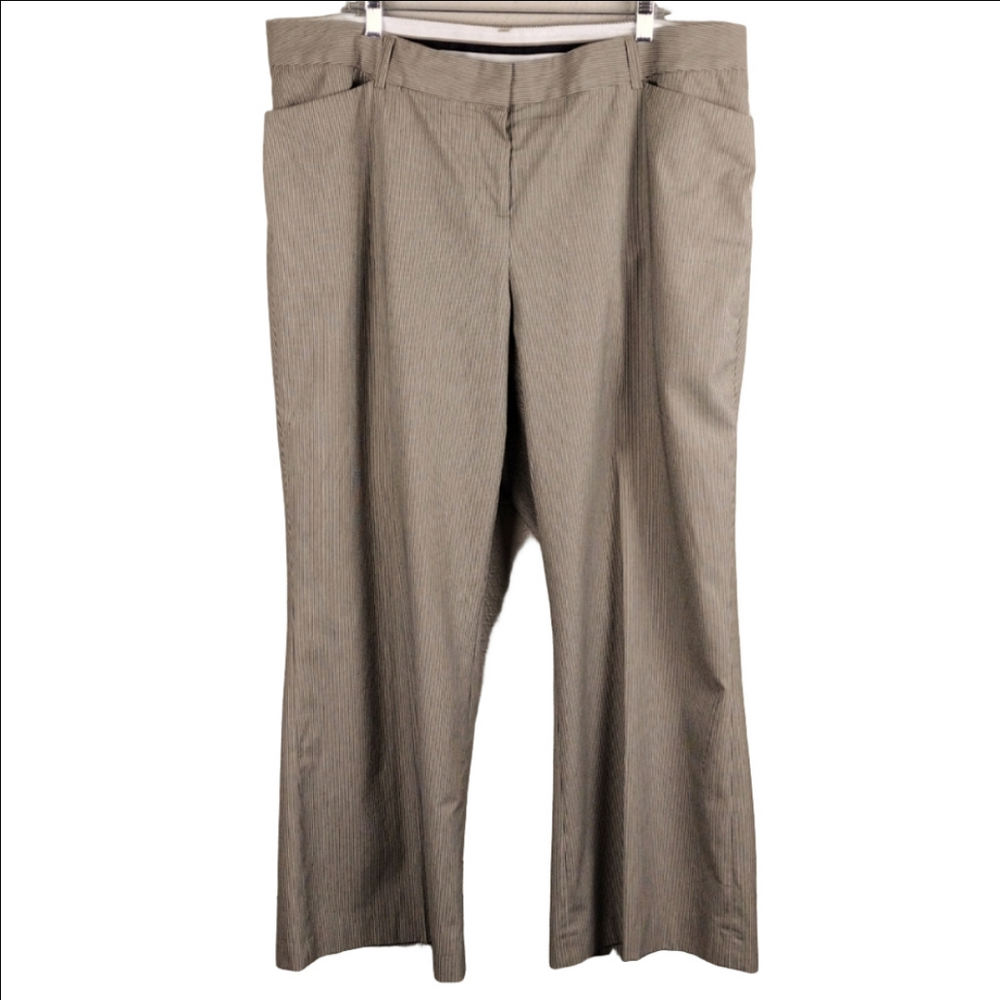 Lane Bryant Tan Pinstriped High Rise Hook Zip Flat Front Straight Leg Casul Pant